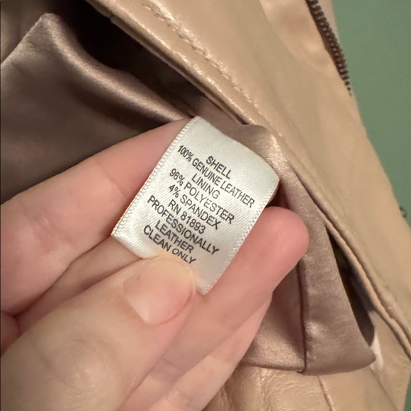 “cameo” pink G.I.L.I. women's genuine leather peplum moto jacket NEW - Picture 5 of 6